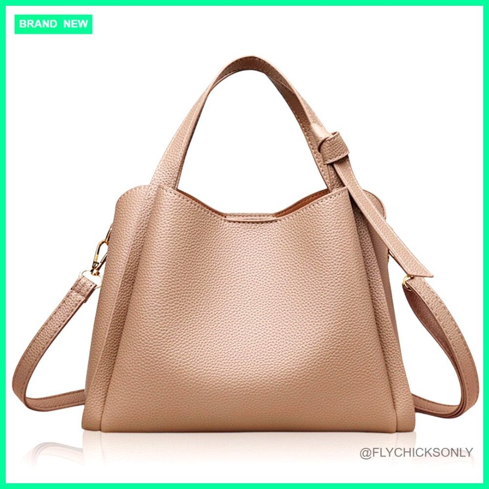 Large PU Leather Tote Satchel with Adjustable Crossbody Strap, 3 Compartments